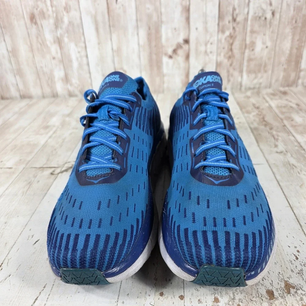 Hoka One One Clifton 5 Knit Womens Blue Running Shoes Size 9.5 Sneakers
